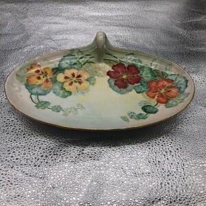 Limoges cream/dark red/yellow/orange pansies trinket tray
